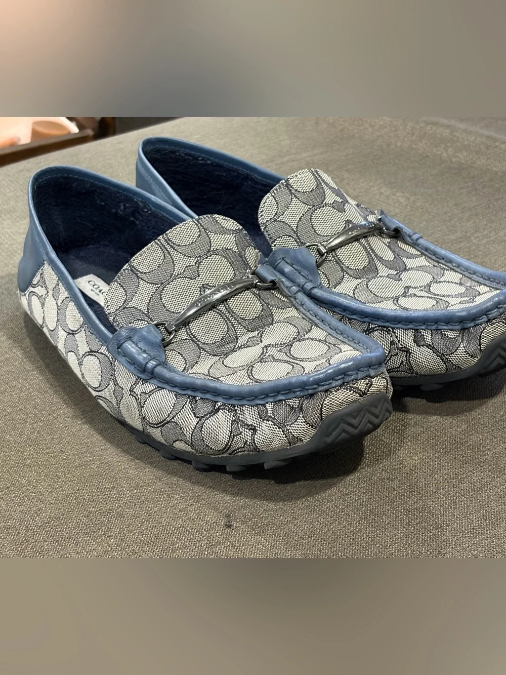 Mens Coach 1941 Grey & Blue Collapsible Heel Driver Loafers Sz10